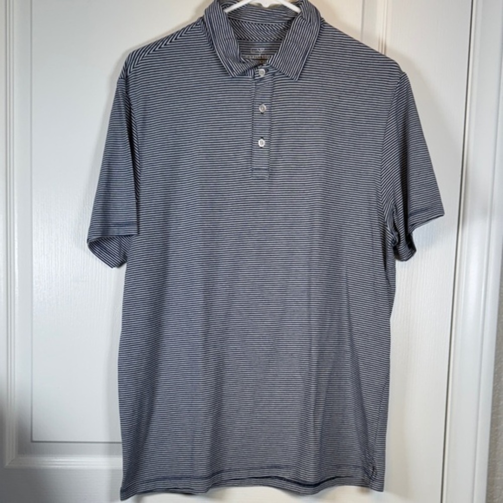 Vineyard Vines Edgartown Polo Stripe Navy White Shirt Size Med EUC #5740